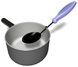 3D illustration of the cooking spoon in the pot