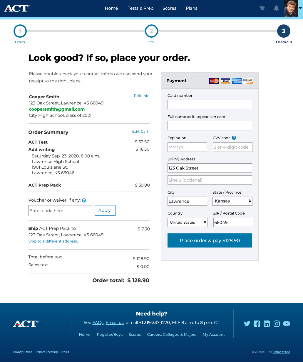 Screenshot of the checkout page.