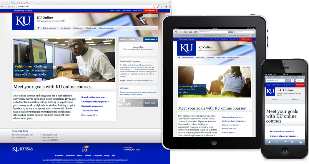 KU.edu template as seen on desktop, tablet, and mobile devices.