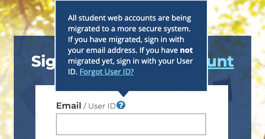 Screenshot of the Forgot User ID tooltip.