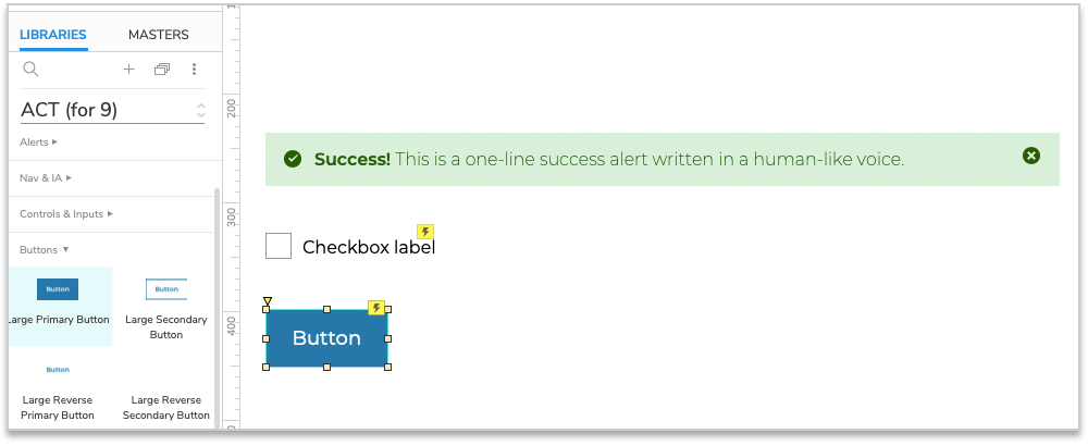 Screenshot of using the ACT widget library in Axure RP.