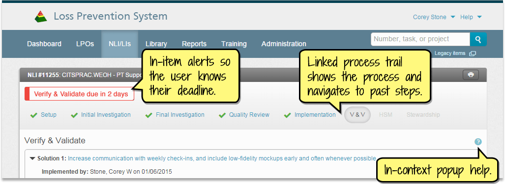 Screenshot of a step near the end of the Near-Loss Investigation in the LPS Health and Safety application.
