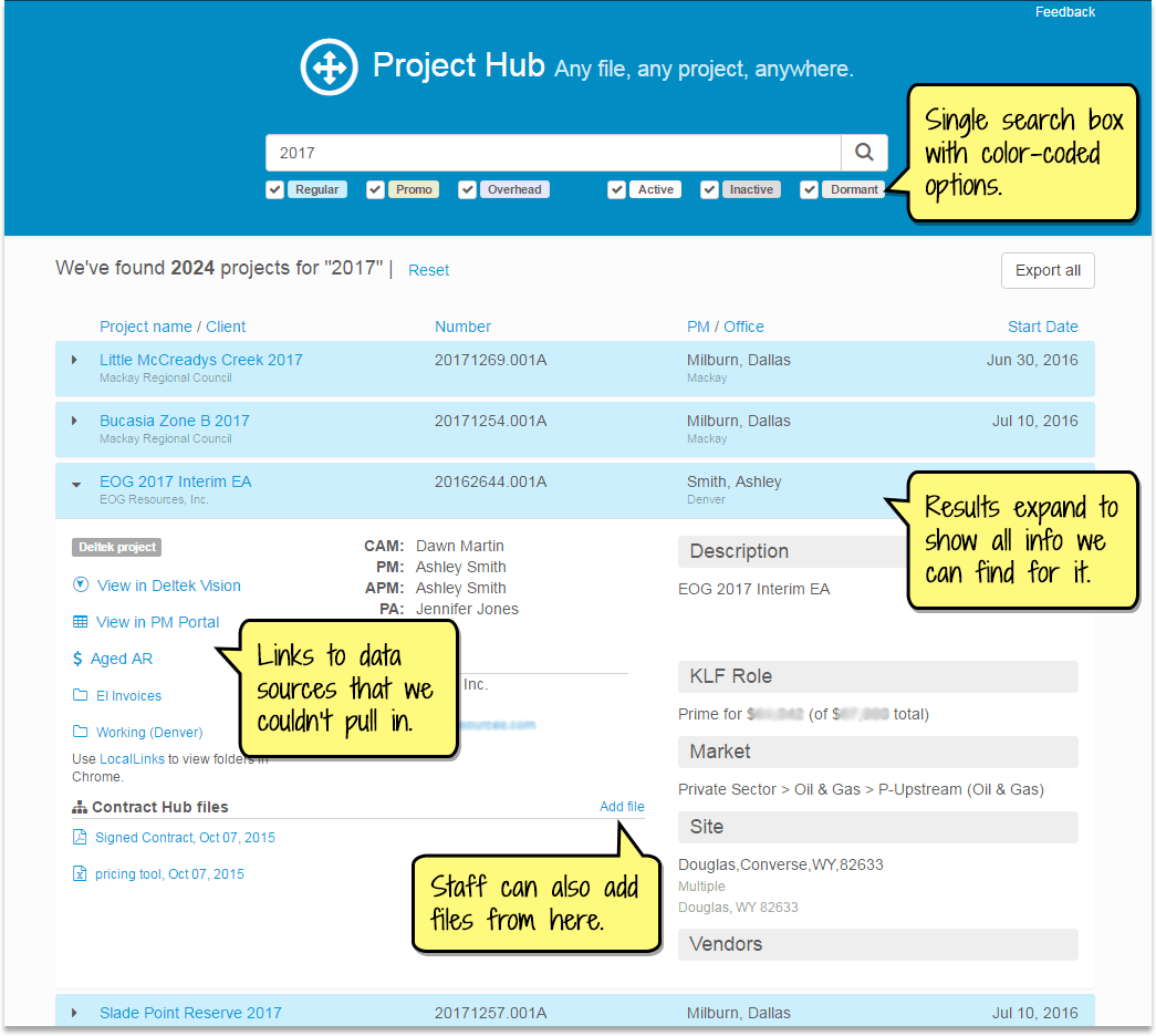 Screenshot of the Project Hub