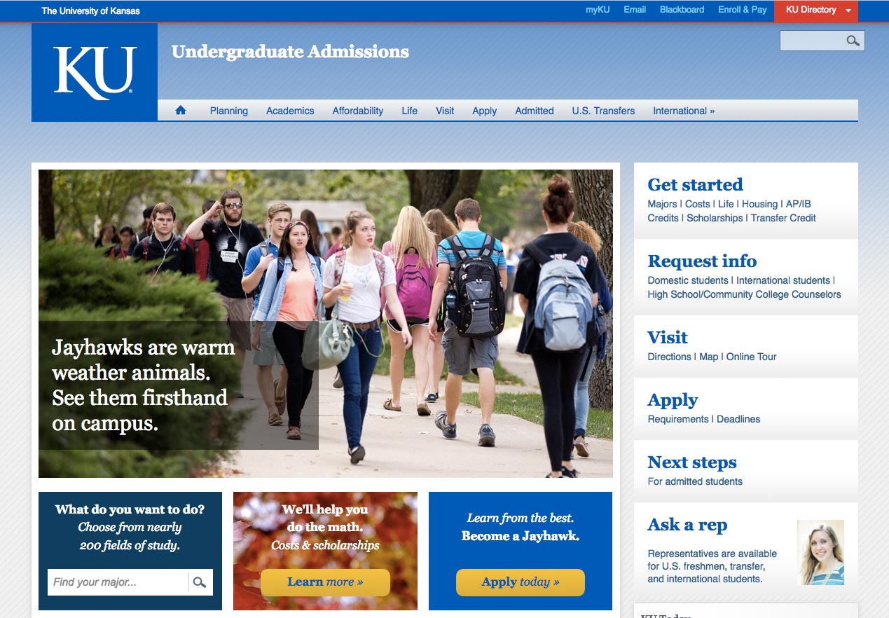 Screenshot of the KU.edu Admission site.