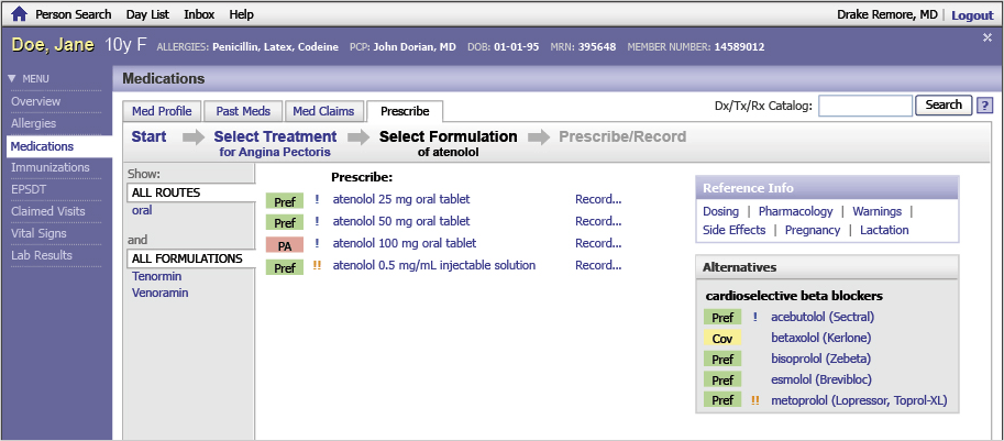 Mockup of the doctor's medication-prescrbing page.