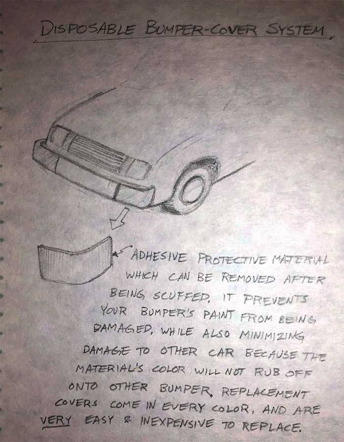Sketch of disposable car bumpers.