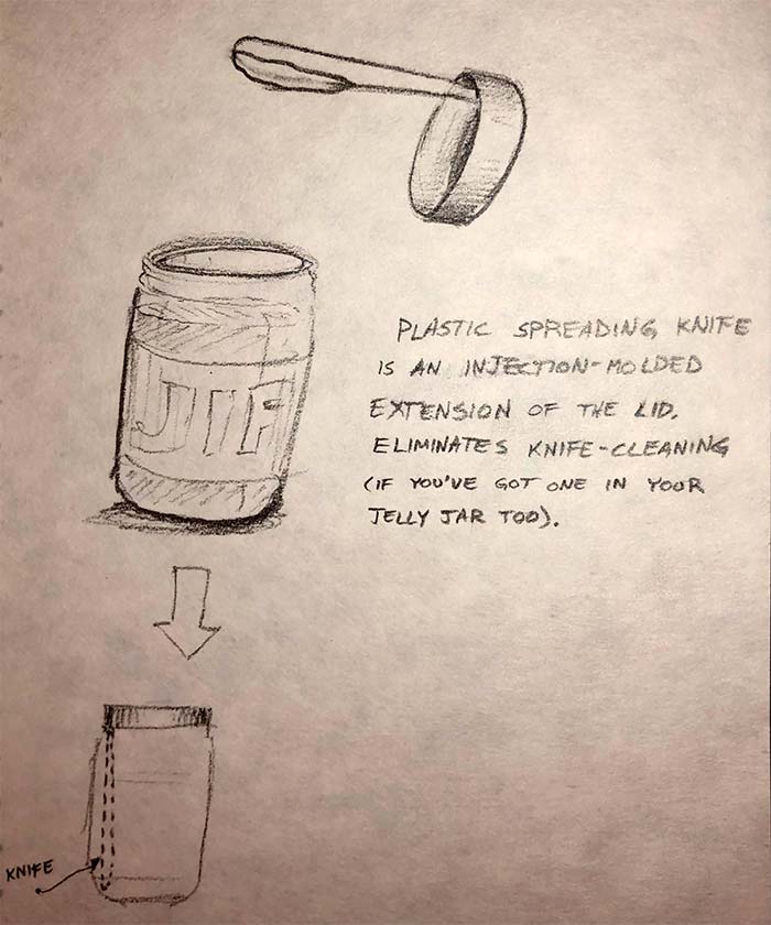 Sketch of Peanut Butter Jar Lid with Integrated Knife.