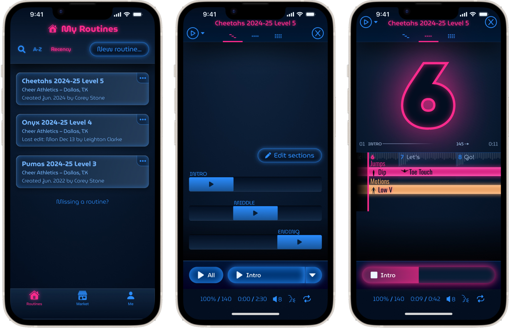 Fullout native app dashboard and player screens.