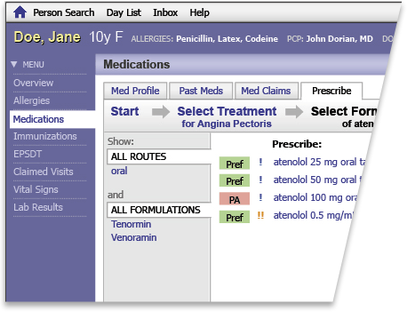 Medication-prescribing mockup